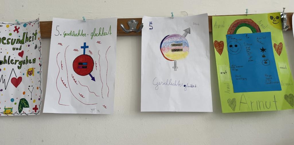 selbstgestaltete Plakate zu den Nachhaltigkeitszielen